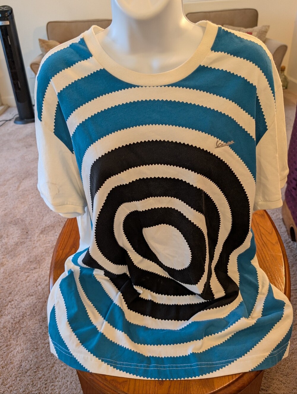 Adidas Vespa Cotton Blue, Black & White Spiral Graphic Tee, Size L